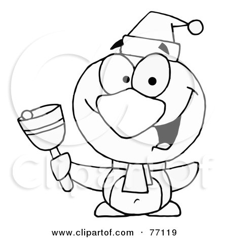 Royalty-Free (RF) Clipart Illustration of a Black And White Coloring Page Outline Of A Penguin Ringing A Bell by Hit Toon