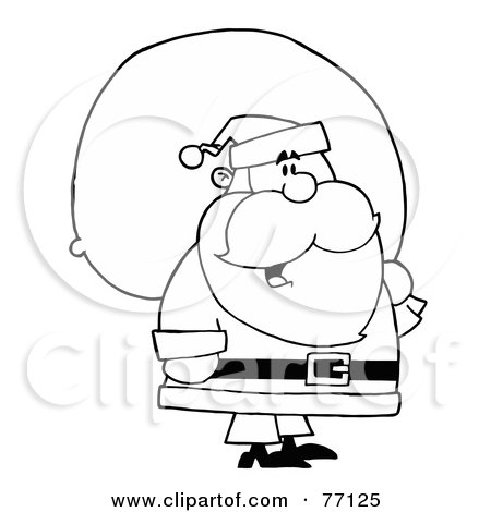 Royalty-Free (RF) Clipart Illustration of a Black And White Coloring Page Outline Of A Santa With A Toy Sack by Hit Toon