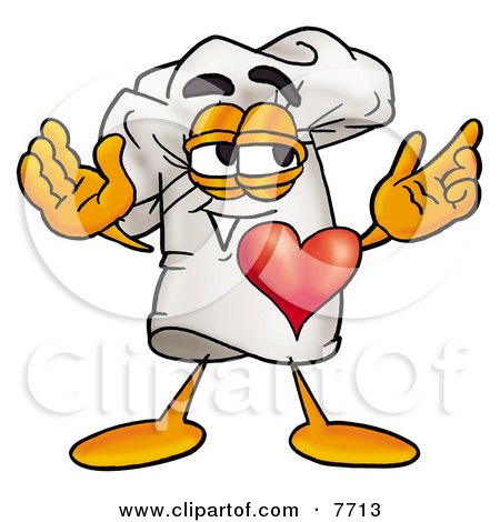 Clipart Picture of a Chefs Hat Mascot Cartoon Character With His Heart Beating Out of His Chest by Mascot Junction