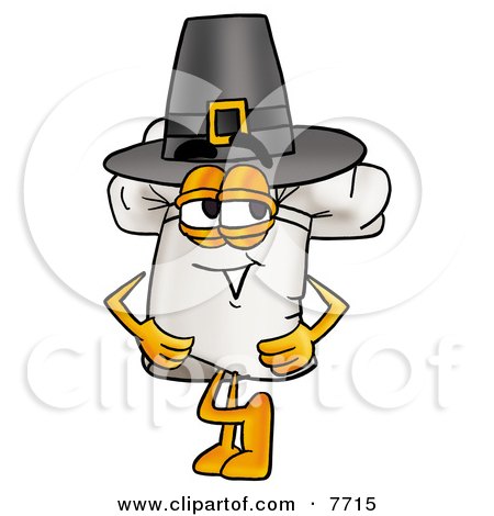 Clipart Picture of a Chefs Hat Mascot Cartoon Character Wearing a Pilgrim Hat on Thanksgiving by Mascot Junction