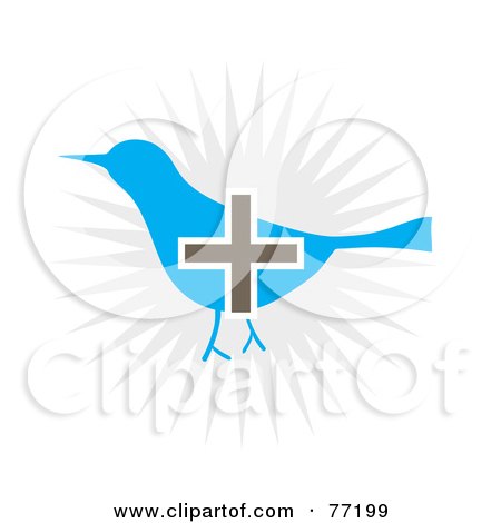 Royalty-Free (RF) Clipart Illustration of a Gray Plus Symbol Over A Social Blue Bird by Arena Creative