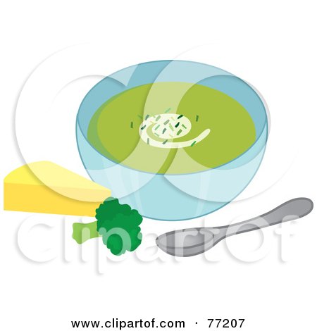 Royalty-Free (RF) Clipart Illustration of a Bowl Of Creamy Broccoli Cheese Soup by Rosie Piter