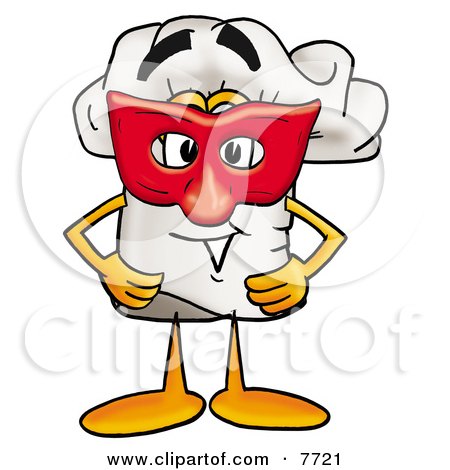 Clipart Picture of a Chefs Hat Mascot Cartoon Character Wearing a Red Mask Over His Face by Mascot Junction