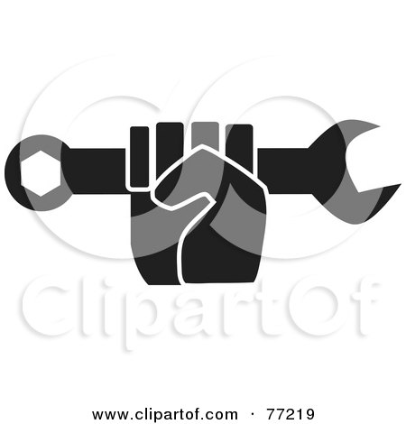 Royalty-Free (RF) Clipart Illustration of a Black And White Hand Clenching A Wrench by Rosie Piter