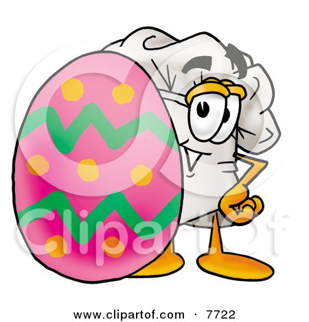 Clipart Picture of a Chefs Hat Mascot Cartoon Character Standing Beside an Easter Egg by Mascot Junction