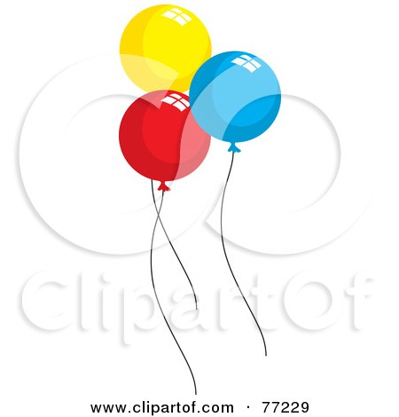 Royalty-Free (RF) Clipart Illustration of Three Round Yellow, Red And Blue Party Balloons by Rosie Piter
