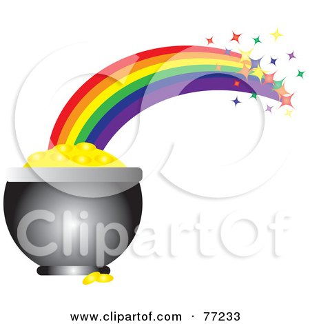 Royalty-Free (RF) Clipart Illustration of a Sparkling Rainbow Shooting Off Of A Pot Of Gold by Rosie Piter