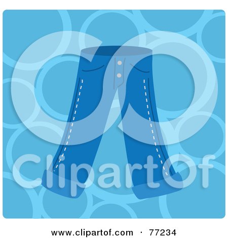 Royalty-Free (RF) Clipart Illustration of a Pair Of Blue Jeans Over A Blue Bubble Background by Rosie Piter