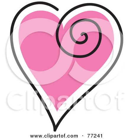 Royalty-Free (RF) Clipart Illustration of a Pink Heart Outlined In White And Black With A Swirl by Rosie Piter
