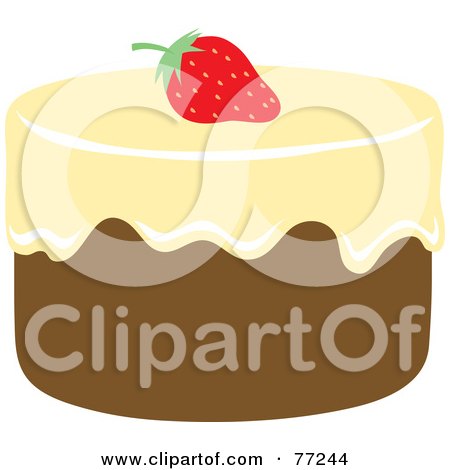 Royalty-Free (RF) Clipart Illustration of a Round Chocolate Cake With Vanilla Frosting And A Strawberry by Rosie Piter