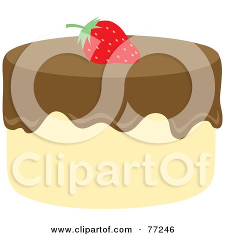Royalty-Free (RF) Clipart Illustration of a Round Vanilla Cake With Chocolate Frosting And A Strawberry by Rosie Piter