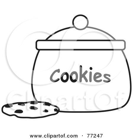Royalty-Free (RF) Clipart Illustration of a Black And White Chocolate Chip Cookie By A Jar by Rosie Piter