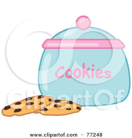 Royalty-Free (RF) Clipart Illustration of Two Chocolate Chip Cookies By A Jar by Rosie Piter