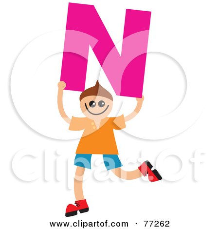 Royalty-Free (RF) Clipart Illustration of an Alphabet Kid Holding A Letter; Boy Holding N by Prawny