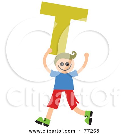 Royalty-Free (RF) Clipart Illustration of an Alphabet Kid Holding A Letter; Boy Holding T by Prawny