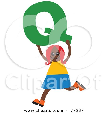 Royalty-Free (RF) Clipart Illustration of an Alphabet Kid Holding A Letter; Girl Holding Q by Prawny