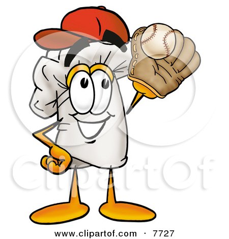 Clipart Picture of a Chefs Hat Mascot Cartoon Character Catching a Baseball With a Glove by Mascot Junction