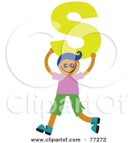 Royalty-Free (RF) Clipart Illustration of an Alphabet Kid Holding A Letter; Boy Holding S by Prawny