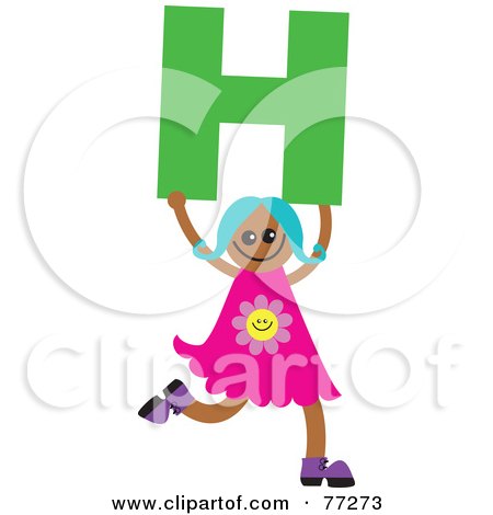 Royalty-Free (RF) Clipart Illustration of an Alphabet Kid Holding A Letter; Girl Holding H by Prawny