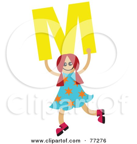Royalty-Free (RF) Clipart Illustration of an Alphabet Kid Holding A Letter; Girl Holding M by Prawny
