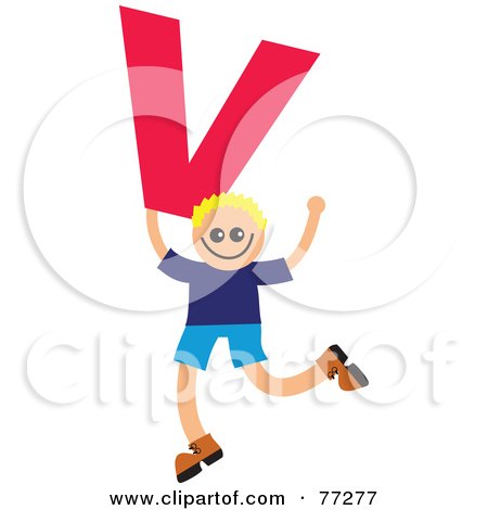 Royalty-Free (RF) Clipart Illustration of an Alphabet Kid Holding A Letter; Boy Holding V by Prawny