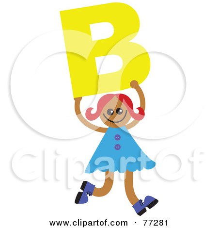 Royalty-Free (RF) Clipart Illustration of an Alphabet Kid Holding A Letter; Girl Holding B by Prawny