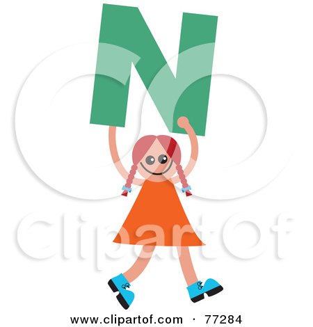 Royalty-Free (RF) Clipart Illustration of an Alphabet Kid Holding A Letter; Girl Holding N by Prawny