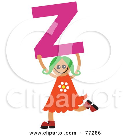 Royalty-Free (RF) Clipart Illustration of an Alphabet Kid Holding A Letter; Girl Holding Z by Prawny