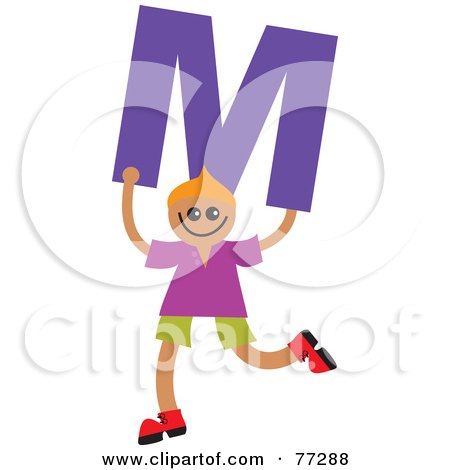 Royalty-Free (RF) Clipart Illustration of an Alphabet Kid Holding A Letter; Boy Holding M by Prawny