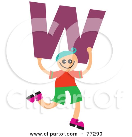 Royalty-Free (RF) Clipart Illustration of an Alphabet Kid Holding A Letter; Boy Holding W by Prawny