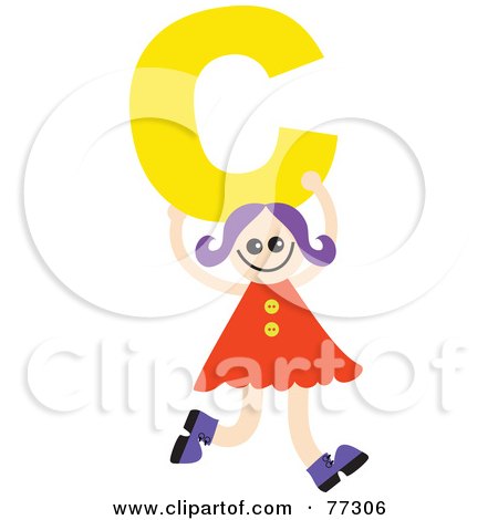 Royalty-Free (RF) Clipart Illustration of an Alphabet Kid Holding A Letter; Girl Holding C by Prawny