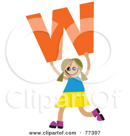 Royalty-Free (RF) Clipart Illustration of an Alphabet Kid Holding A Letter; Girl Holding W by Prawny