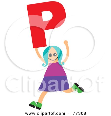 Royalty-Free (RF) Clipart Illustration of an Alphabet Kid Holding A Letter; Girl Holding P by Prawny