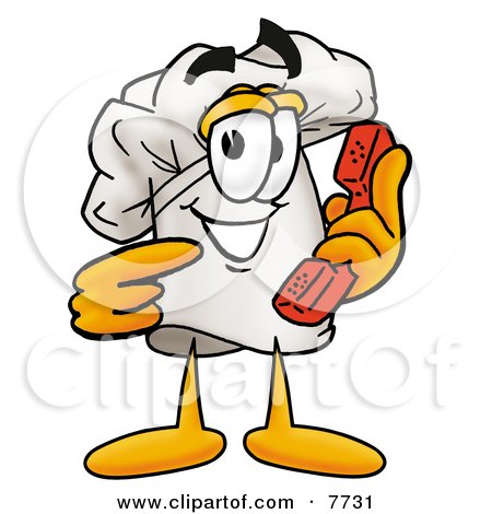 Clipart Picture of a Chefs Hat Mascot Cartoon Character Holding a Telephone by Mascot Junction