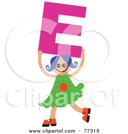 Royalty-Free (RF) Clipart Illustration of an Alphabet Kid Holding A Letter; Girl Holding E by Prawny