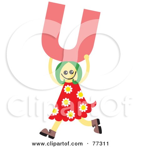 Royalty-Free (RF) Clipart Illustration of an Alphabet Kid Holding A Letter; Girl Holding U by Prawny