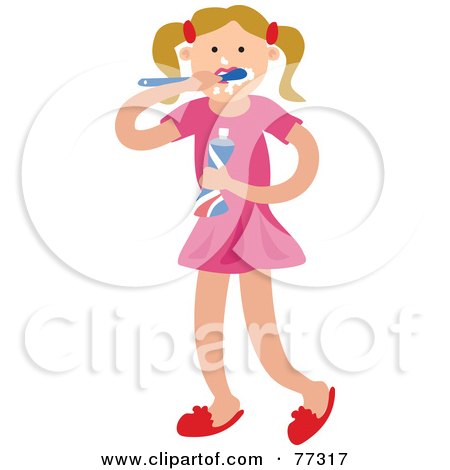 Royalty-Free (RF) Clipart Illustration of a Blond Caucasian Girl Brushing Her Teeth by Prawny