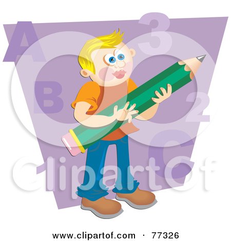 Royalty-Free (RF) Clipart Illustration of a Male Student Holding A Pencil And Surrounded By Purple Letters And Numbers by Prawny