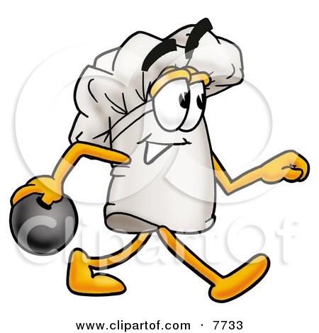 Clipart Picture of a Chefs Hat Mascot Cartoon Character Holding a Bowling Ball by Mascot Junction