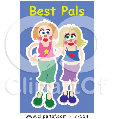 Royalty-Free (RF) Clipart Illustration of Two Happy Young Ladies Smiling Over Blue by Prawny