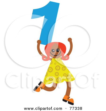 Royalty-Free (RF) Clipart Illustration of a Number Kid; Girl Holding 1 by Prawny