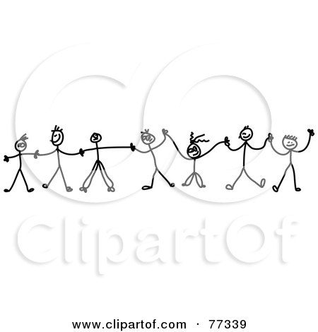 Royalty-Free (RF) Clipart Illustration of a Chain Of Black And White Kids Holding Hands by Prawny