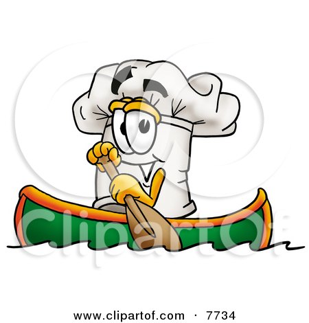 Clipart Picture of a Chefs Hat Mascot Cartoon Character Rowing a Boat by Mascot Junction