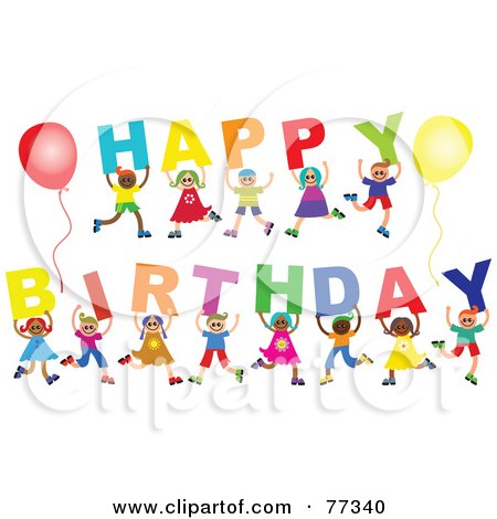 Royalty-Free (RF) Clipart Illustration of a Diverse Group Of Children Spelling Out Happy Birthday by Prawny