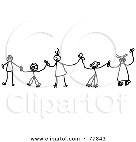Royalty-Free (RF) Clipart Illustration of a Black And White Chain Of Stick Children Holding Hands by Prawny