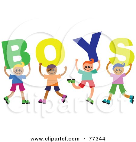 Royalty-Free (RF) Clipart Illustration of a Group Of Young Kids Holding Up Letters Reading Boys by Prawny