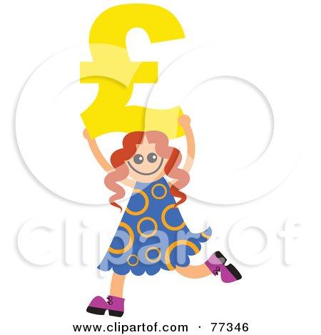 Royalty-Free (RF) Clipart Illustration of a Happy Redhead Girl Carrying A Yellow Pound Symbol by Prawny
