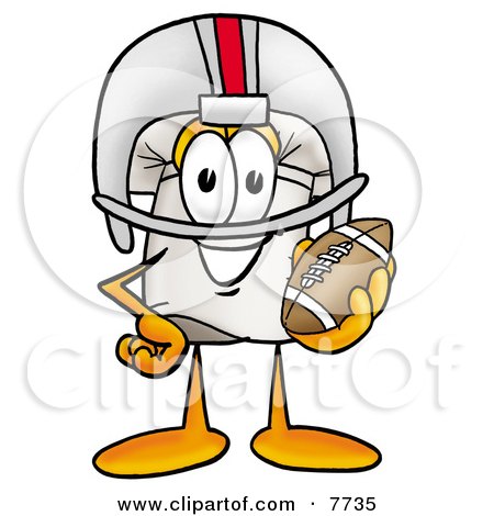 Clipart Picture of a Chefs Hat Mascot Cartoon Character in a Helmet, Holding a Football by Mascot Junction