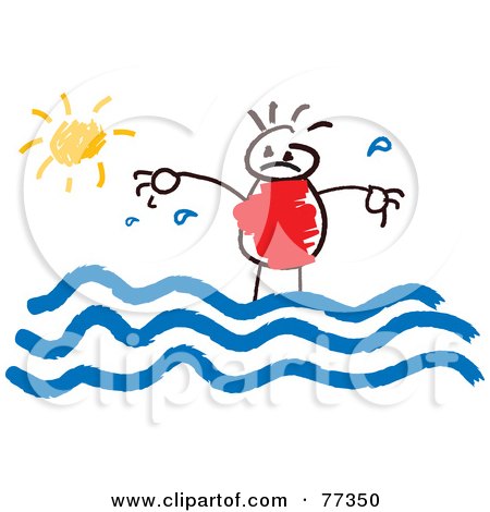 Royalty-Free (RF) Clipart Illustration of a Stick Boy Standing In Water On A Sunny Day by Prawny