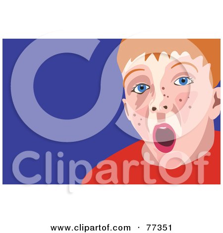 Royalty-Free (RF) Clipart Illustration of a Yawning Freckled Red Haired Boy Over Blue by Prawny
